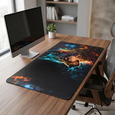 POPMYPAD Gaming Mouse Pad XL/XXL Desk Mat - Cosmic Nebula Wolf (Multicolor)