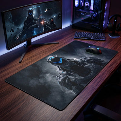 PopMyPad - Performance Gaming Mouse Pad - XXL Desk Mat - Black & Neon Blue Cyborg