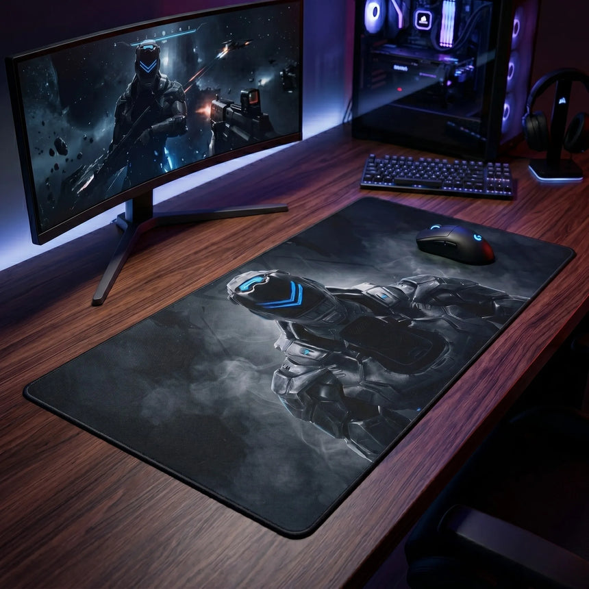 PopMyPad - Tapis de Souris Gamer Performance - XXL Deskmat - Cyborg Noir et Bleu Néon