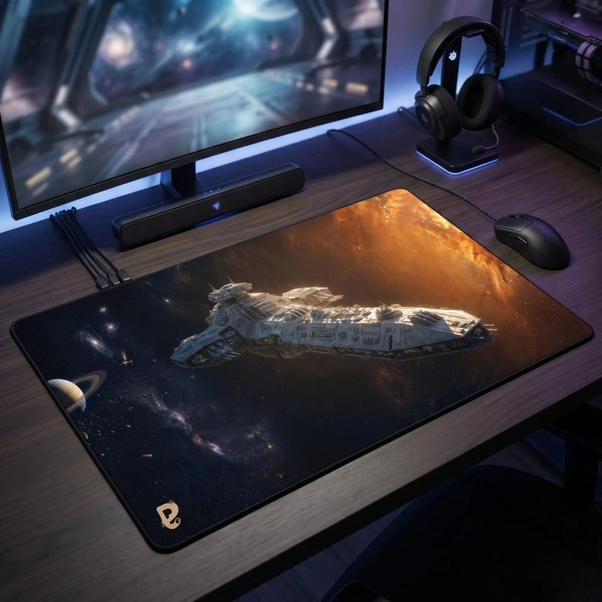 PopMyPad - Tapis de Souris Gamer XXL - Format Bureau - Vaisseau Spatial Interstellaire
