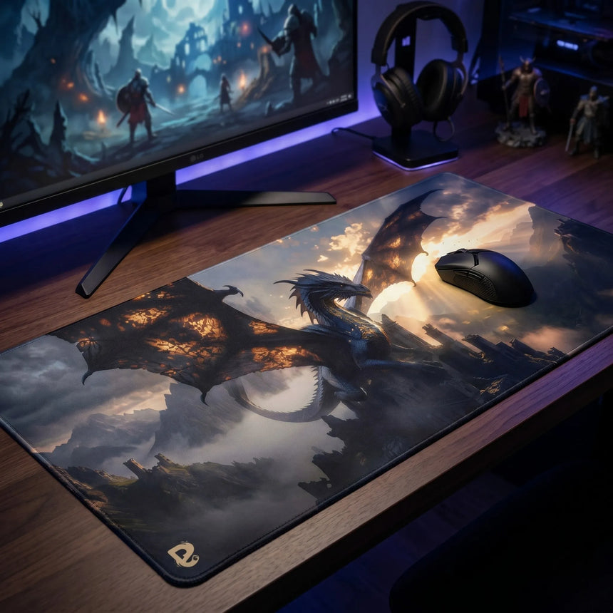 PopMyPad - Tapis de Souris XXL - Dragon Épique Noir et Or
