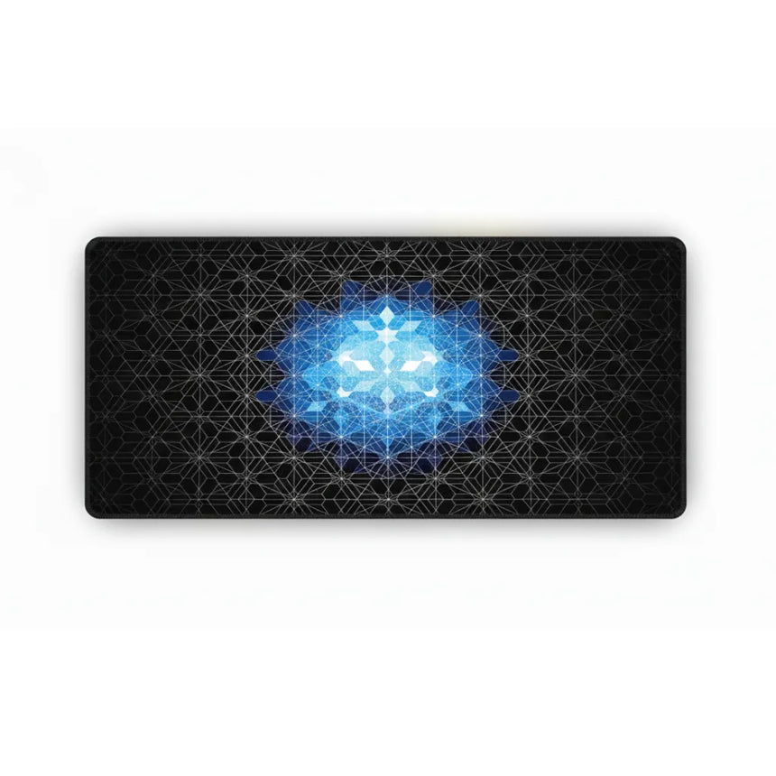 Fractal Geometric Design Mouse Pad - Neon Blue Glow & Gaming Precision