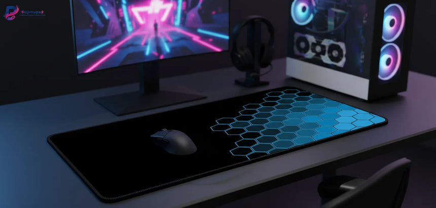 Blue Hexagonal Design Mouse Pad - Futuristic Gaming Style XXL