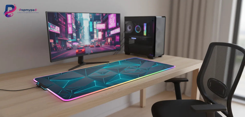 XXL Gaming Mouse Pad - Futuristic 3D Design & Cyan RGB Neon