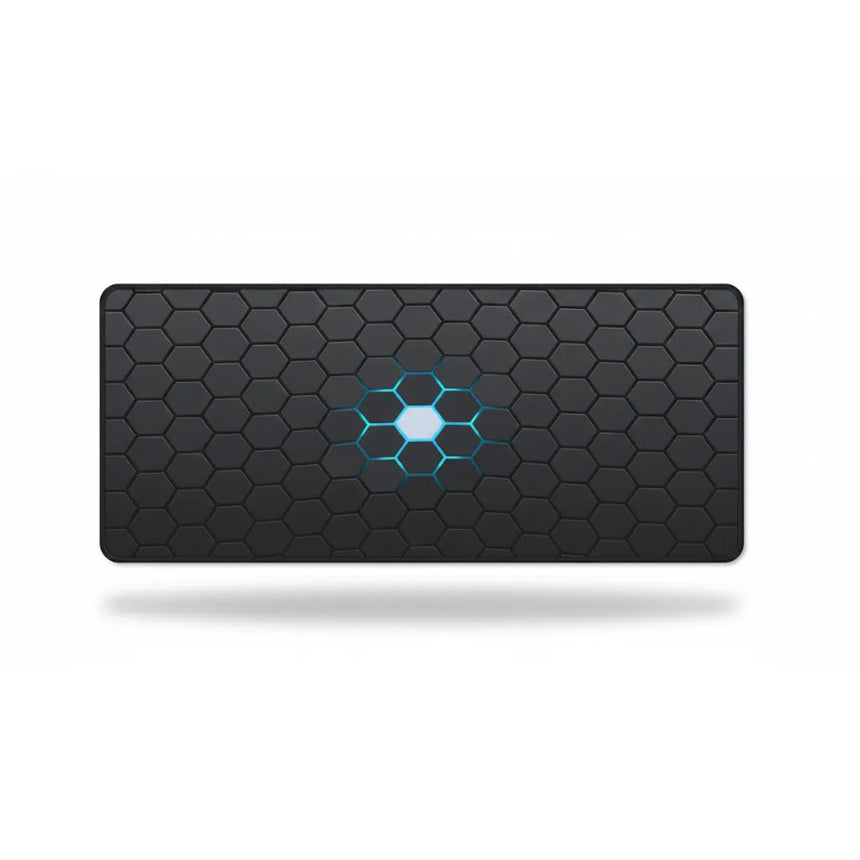 XXL Gaming Mouse Pad - 3D Hexagon Design & Cyan Glow-in-the-Dark Core