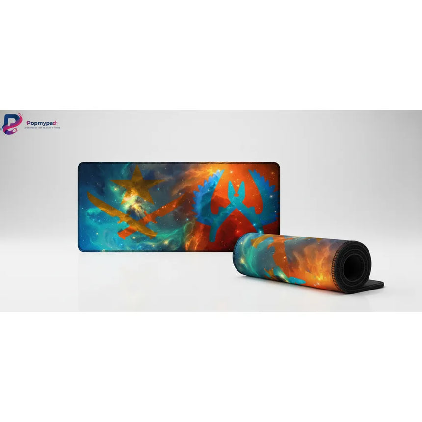 Tapis de Souris Gaming - CS Cosmic Duel : L’Affrontement T vs CT avec design cosmique et emblèmes T et CT.