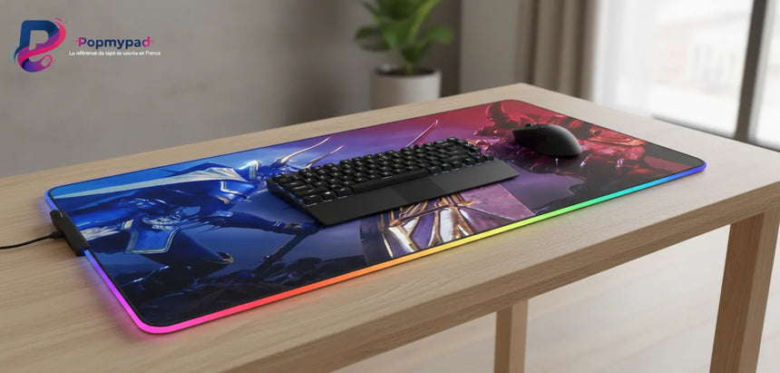 Tapis de Souris Gaming Final Fantasy - Édition Collector "L'Affrontement" sur un bureau moderne avec clavier et souris