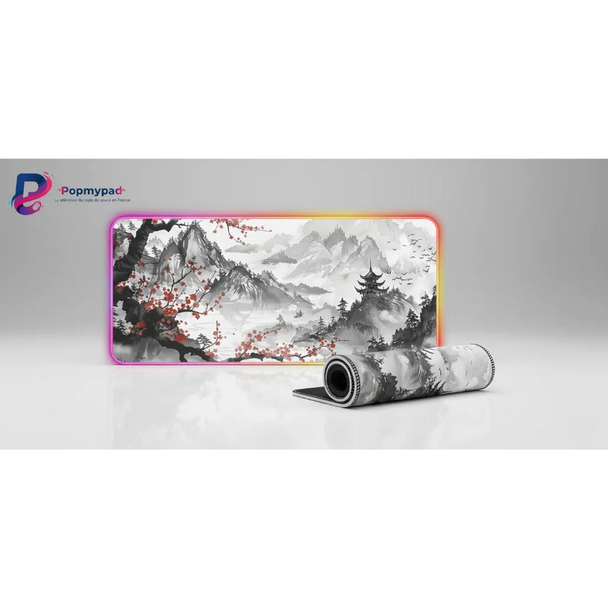 Japanese Gaming Mouse Pad - Traditional Sumi-e Landscape & RGB