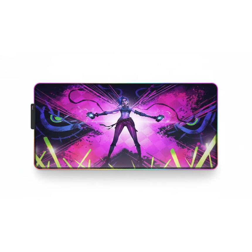 Tapis de Souris Gaming RGB League of Legends - Jinx Chaos Edition avec design vibrant et rétroéclairage.