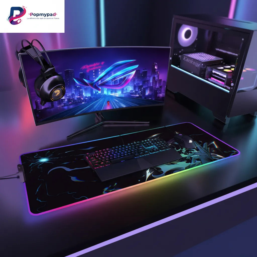 Tapis de Souris Gaming Valorant Viper - Édition Spéciale Esport & Précision sur un bureau avec écran et clavier RGB.