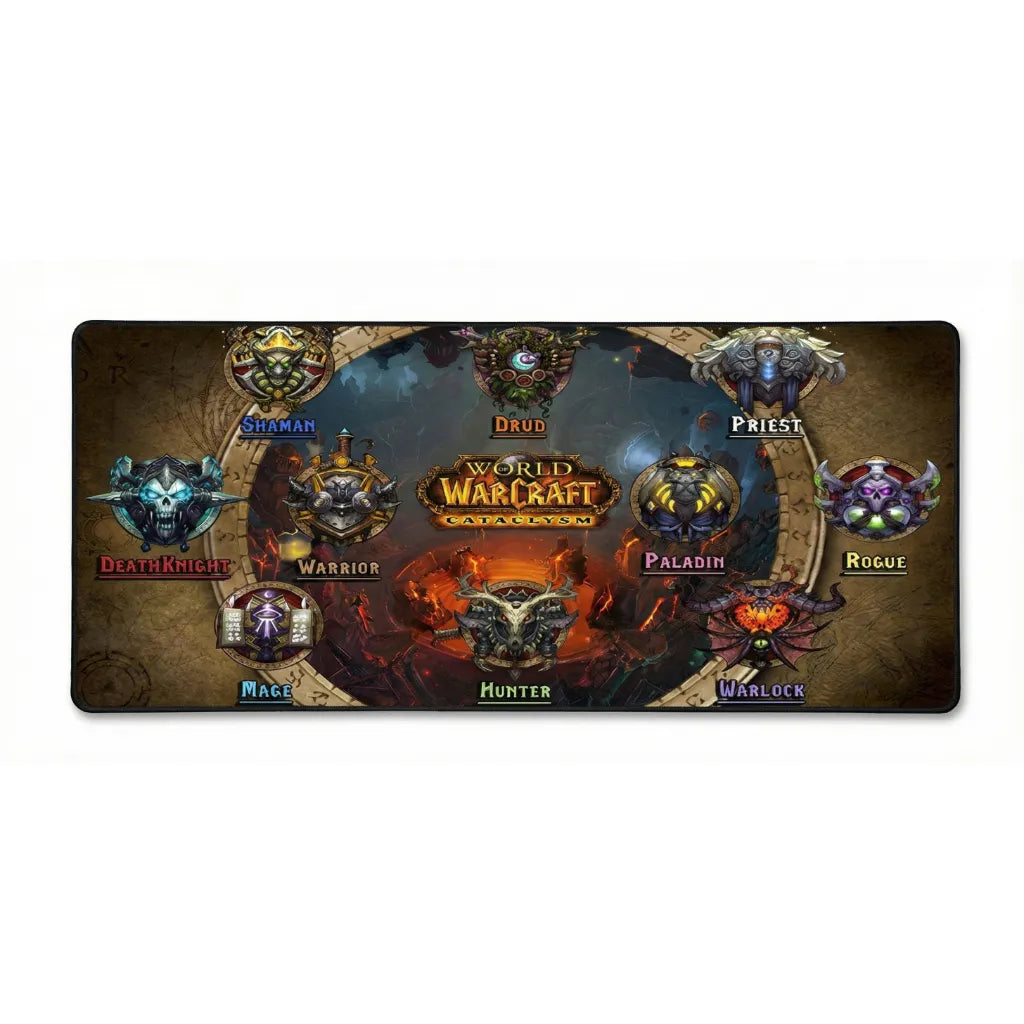 Tapis de Souris Gaming World of Warcraft - Cataclysm Edition - XXL avec les sceaux des classes et le logo de WoW.