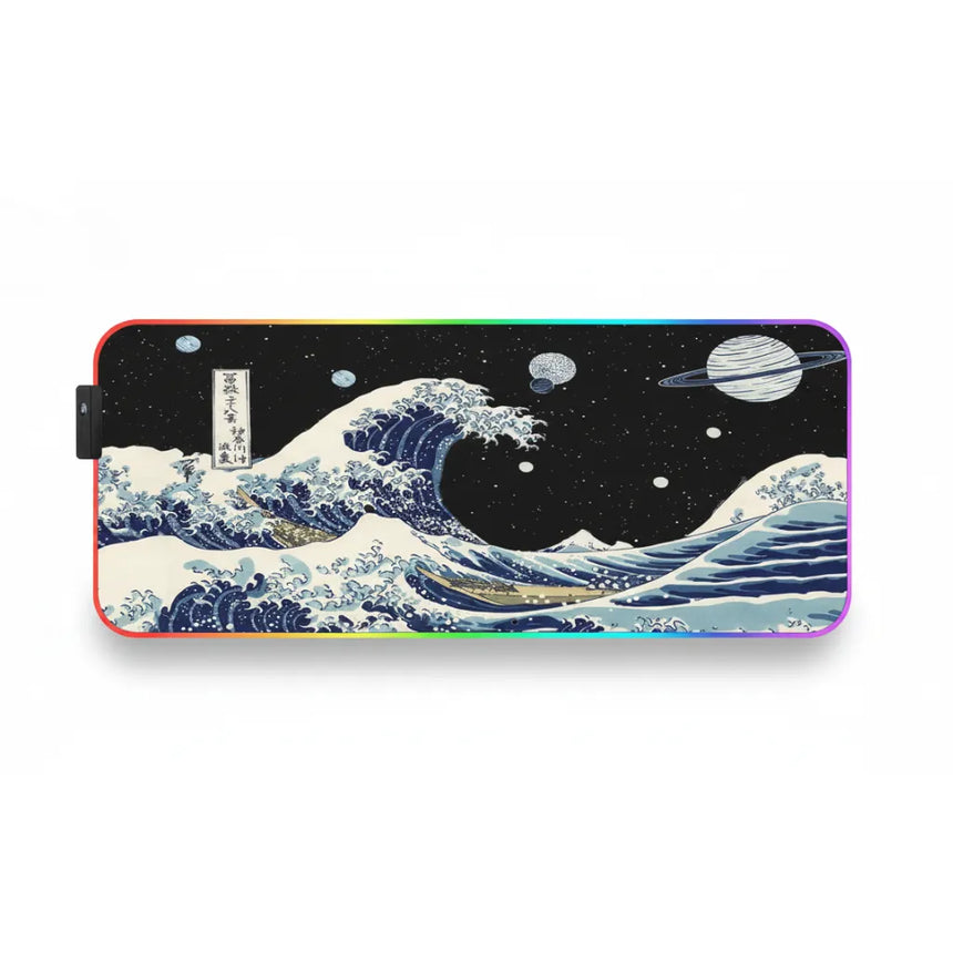 XXL Gaming Mouse Pad - Great Wave off Japan & Cosmic Space (RGB)