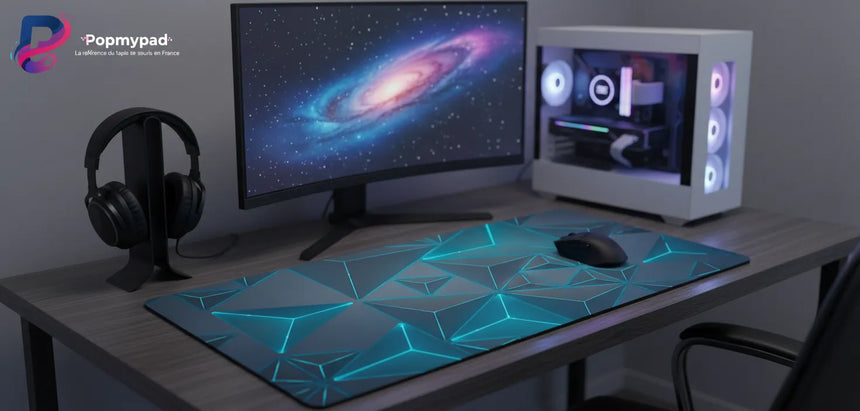 XXL Gaming Mouse Pad — Futuristic 3D Design & Cyan Neon