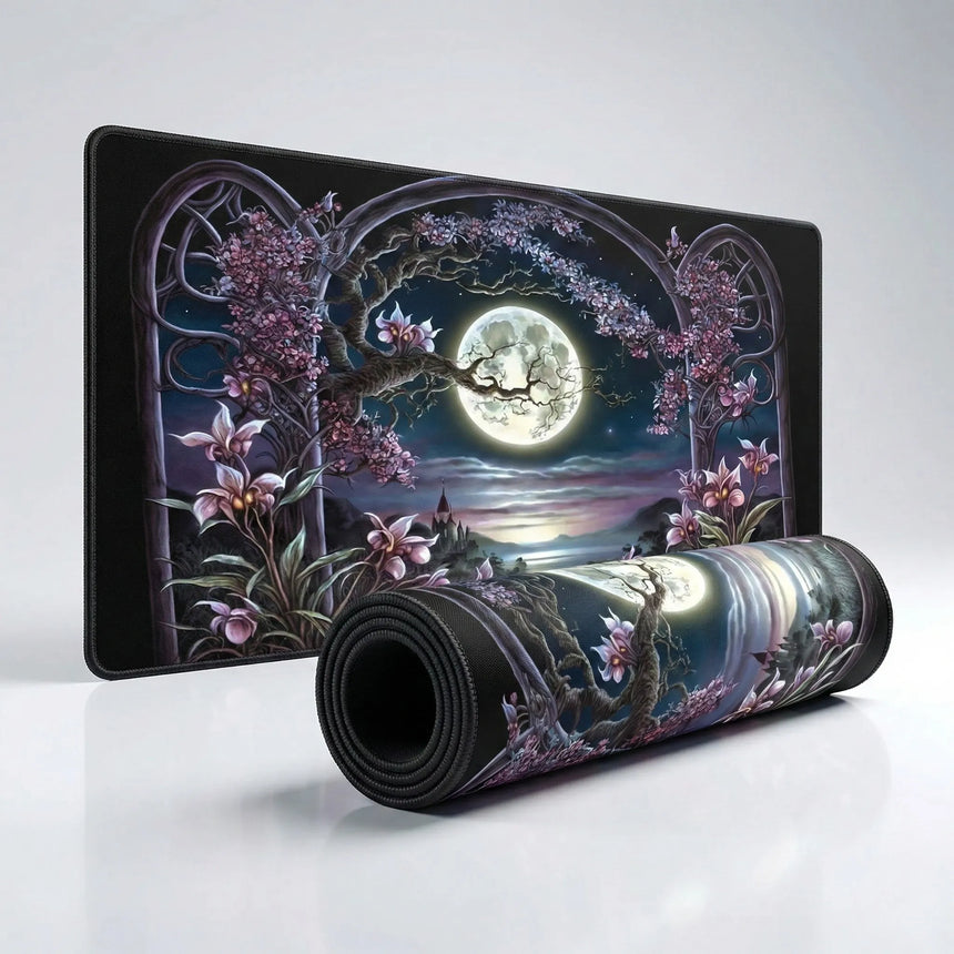 Gaming & Office Mouse Pad - Lunar Arch & Night Fantasy Landscape