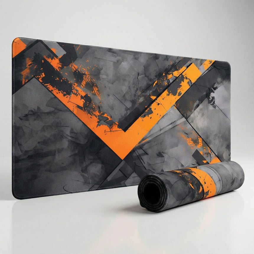 Gaming & Office Mouse Pad - Abstract Geometric Design Orange & Grey