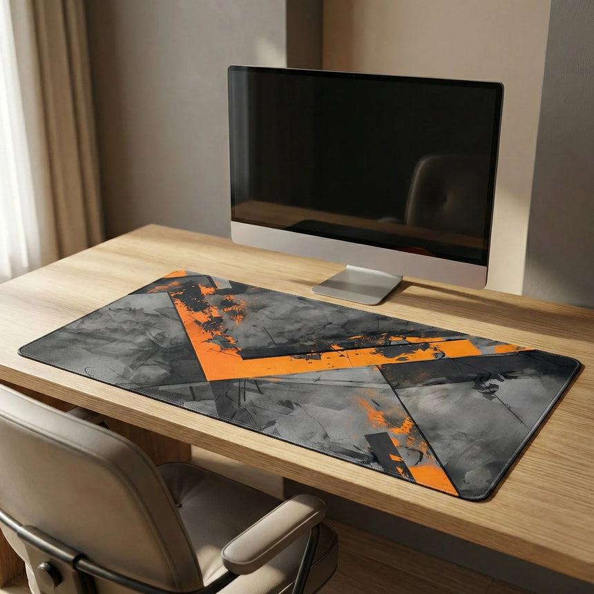 Gaming & Office Mouse Pad - Abstract Geometric Design Orange & Grey
