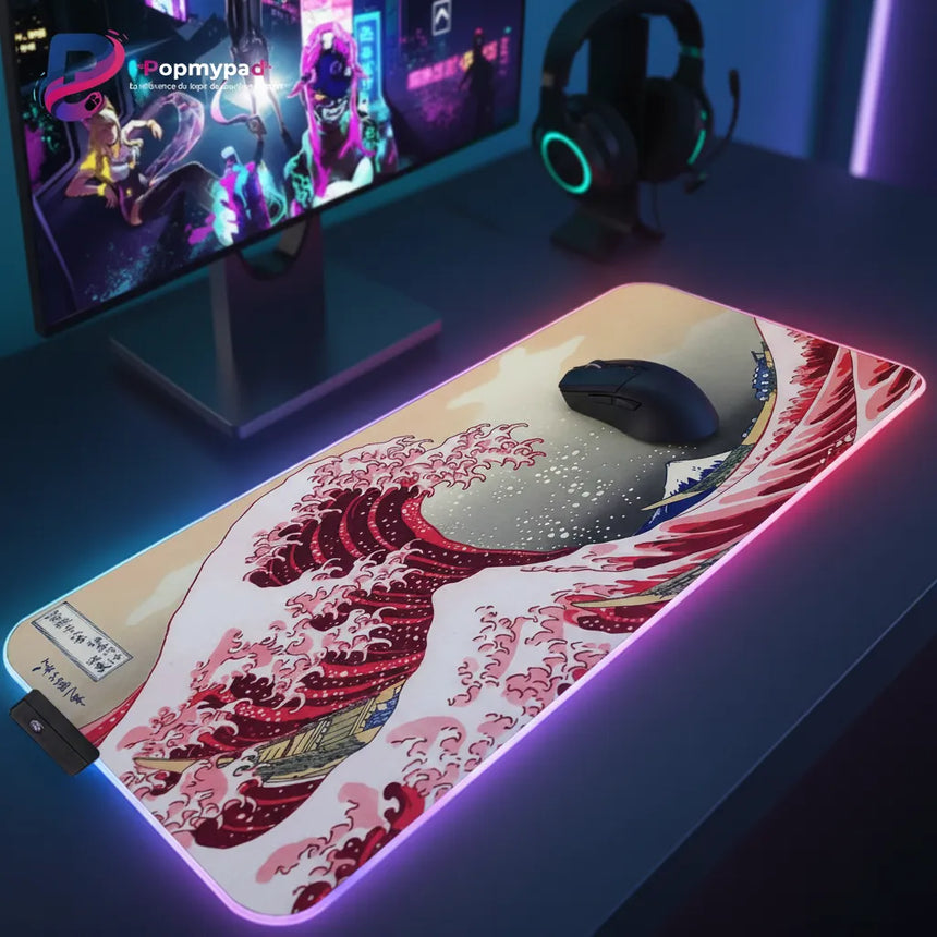Japanese Mouse Pad - The Great Wave off Kanagawa (Imperial Red Edition)