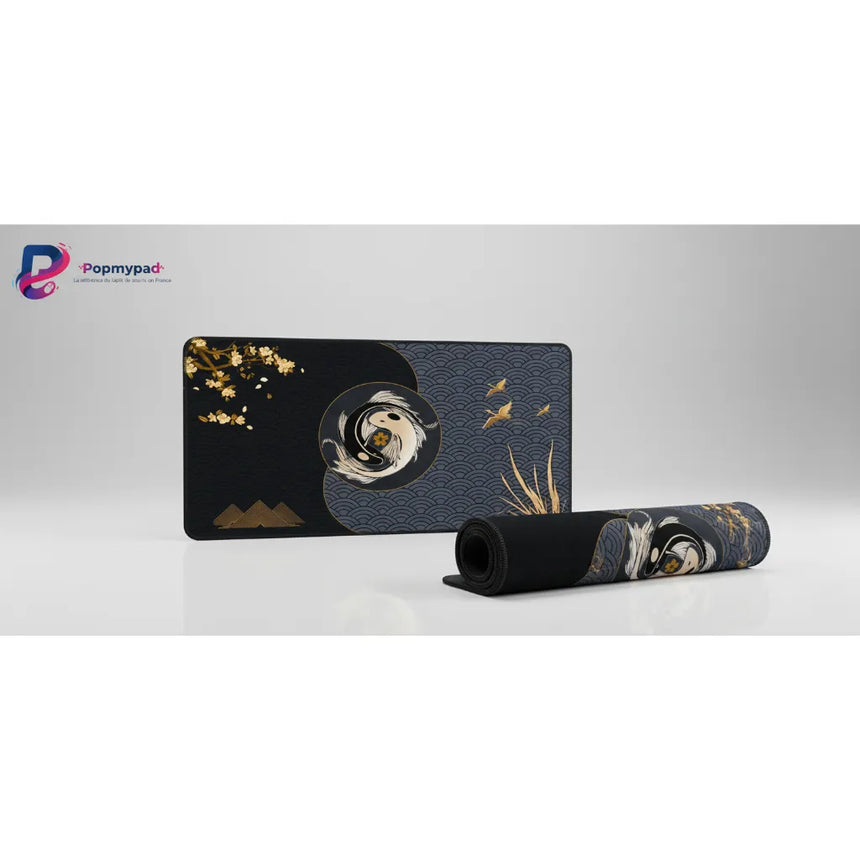 Japanese Mouse Pad Koi Carp Yin-Yang — Balance & Serenity Gold and Black