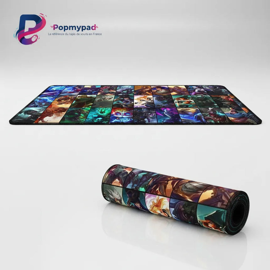 Tapis de Souris League of Legends - Mosaïque Champions XXL avec design de champions colorés