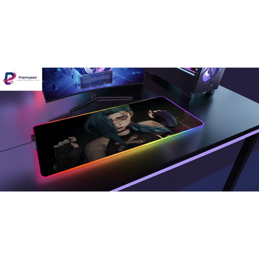 Tapis de Souris League of Legends Jinx RGB - Édition Performance Arcane avec design électrique et sombre