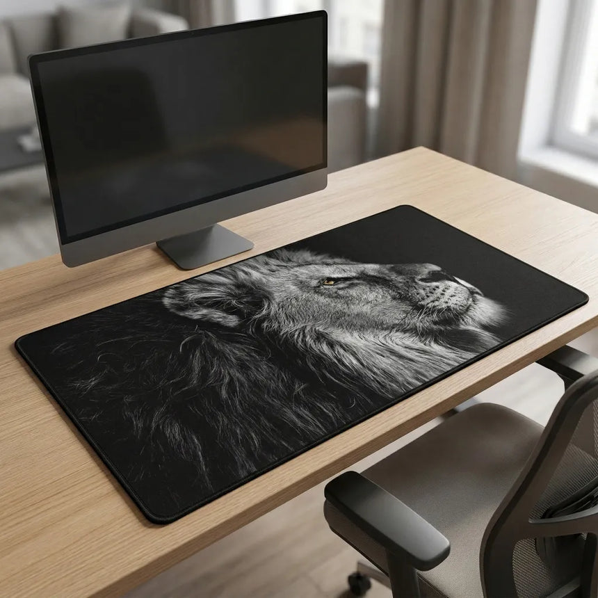Majestic Lion Mouse Pad - XXL Black & White Edition