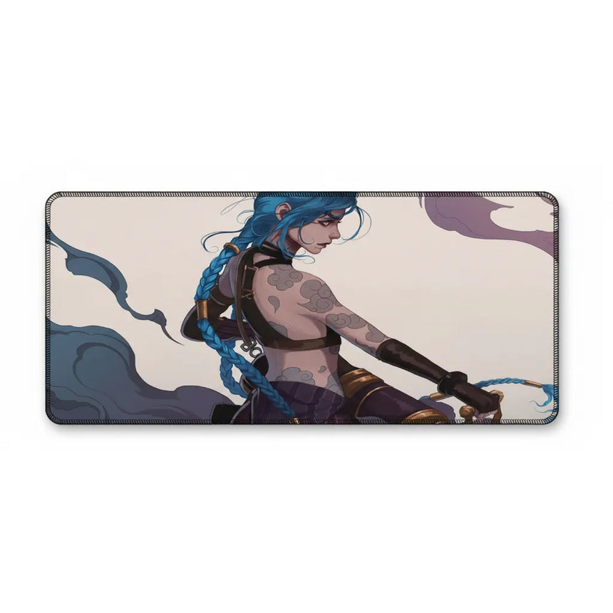 Tapis de Souris LoL Jinx - Édition Limitée The Loose Cannon avec illustration de Jinx en action.