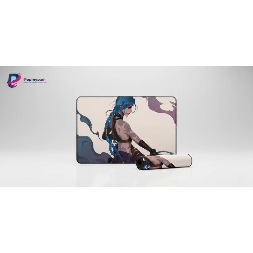 Tapis de Souris LoL Jinx - Édition Limitée The Loose Cannon avec illustration de Jinx, haute performance pour gamers.