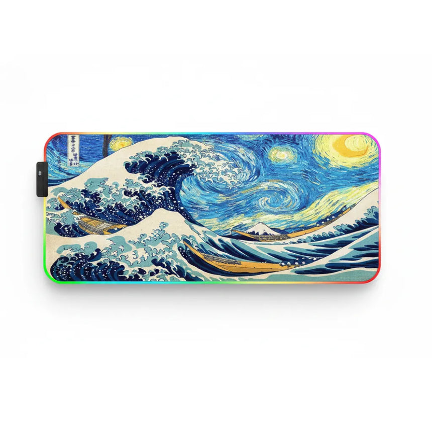 RGB Mouse Pad "The Stellar Odyssey" - Hokusai & Van Gogh Fusion