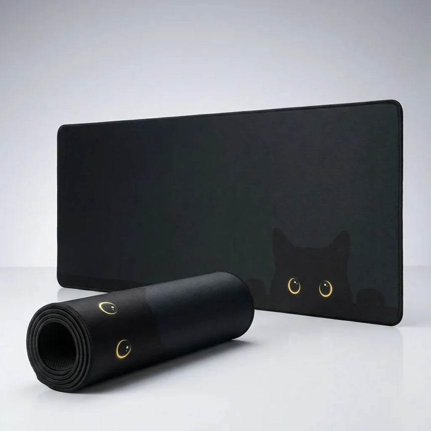 XXL Minimalist Black Cat Mouse Pad - Shadowy Gaze