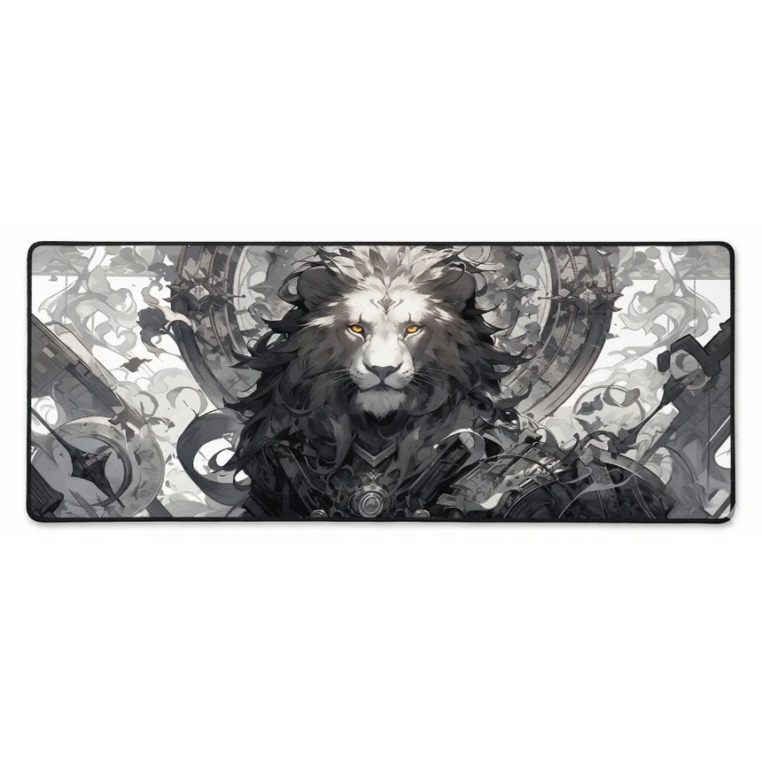 XXL Steampunk Mechanical Lion Mouse Pad - Monochrome Art