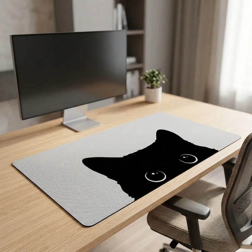 XXL Mouse Pad - Curious Black Cat Design