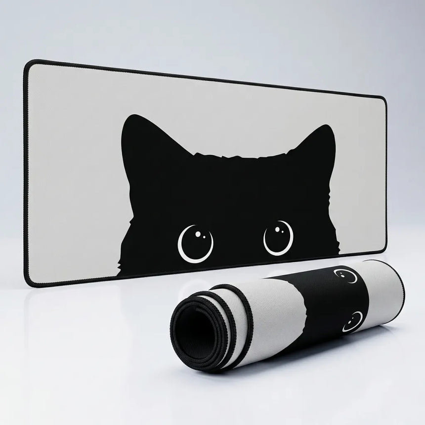 XXL Mouse Pad - Curious Black Cat Design