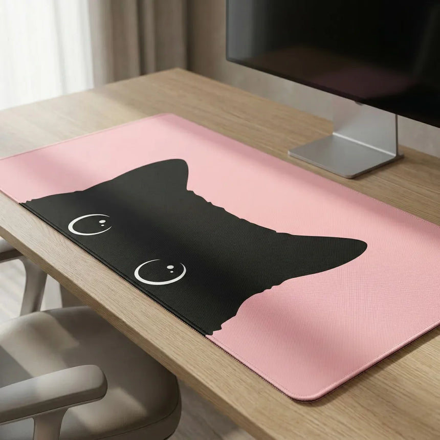 XXL Peeking Cat Mouse Pad - Premium Black & Pastel Pink Cat Design