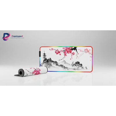 XXL RGB Mouse Pad - Zen Japanese Design: Sakura & Pagoda
