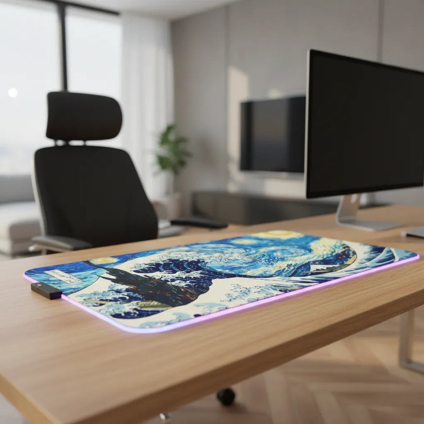 XXL RGB Mouse Pad - Artistic Fusion: The Great Starry Wave