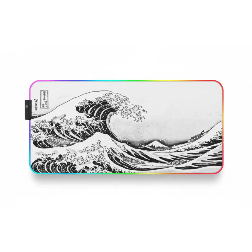 XXL RGB Mouse Pad - Hokusai's Great Wave (Monochrome Edition)