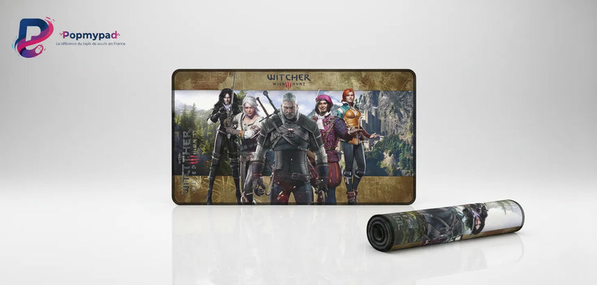 Tapis de Souris XXL The Witcher 3 - Édition Légendes du Continent avec personnages emblématiques sur fond épique.