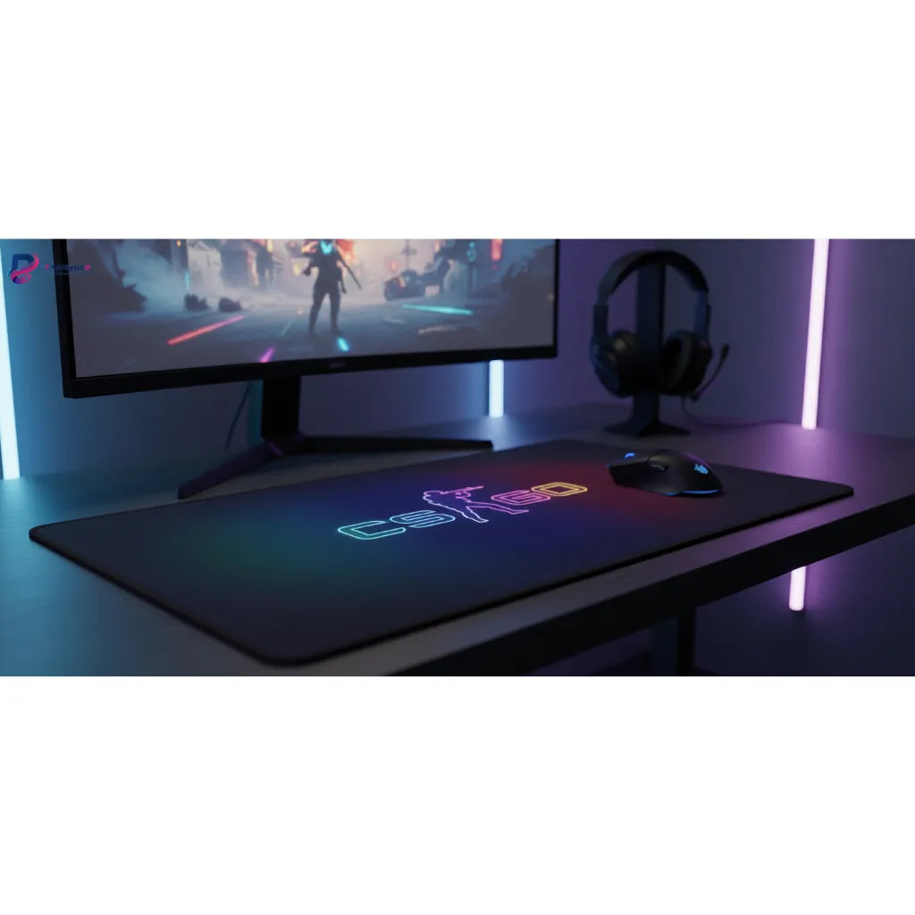Tapis de souris Gaming CS:GO Neon Edition - Précision Esport & Glisse Ultime sur un bureau de gaming.