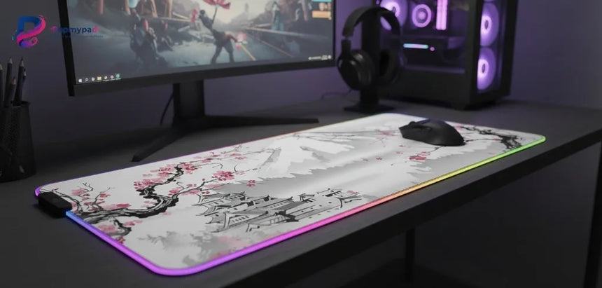 RGB Gaming Mouse Pad - Traditional Japanese Design Mount Fuji & Sakura