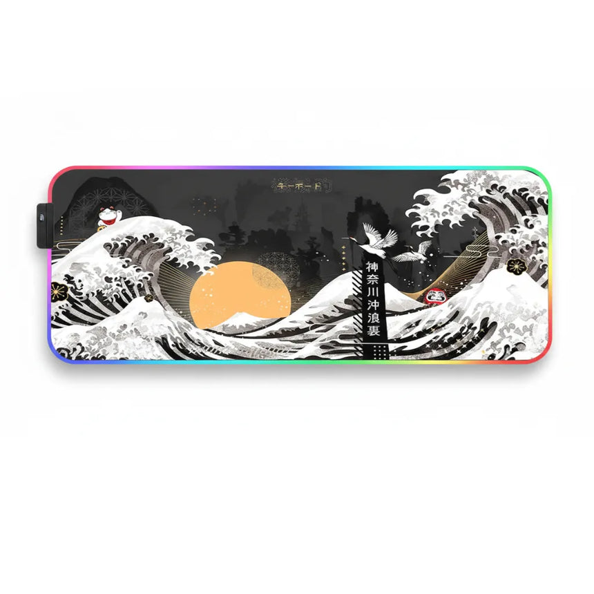 RGB Gaming Mouse Pad - Japanese Folklore & Great Wave Edition