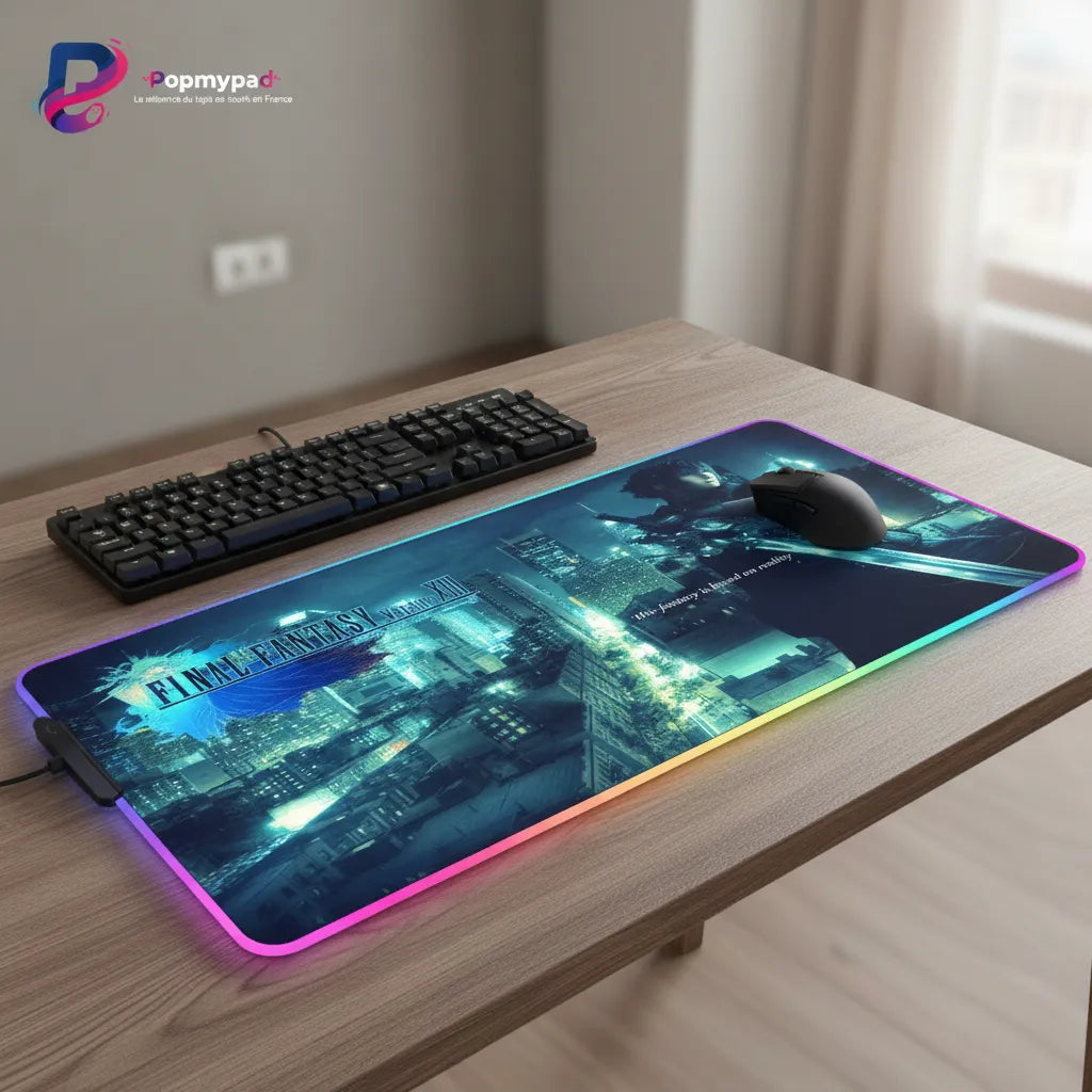 Tapis de souris Gaming RGB - Final Fantasy Edition Noctis Précision & Immersion sur un bureau avec clavier