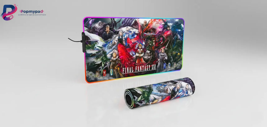 Tapis de souris Gaming RGB - Final Fantasy XVI Edition : L'Héritage des Cristaux avec illustration épique.