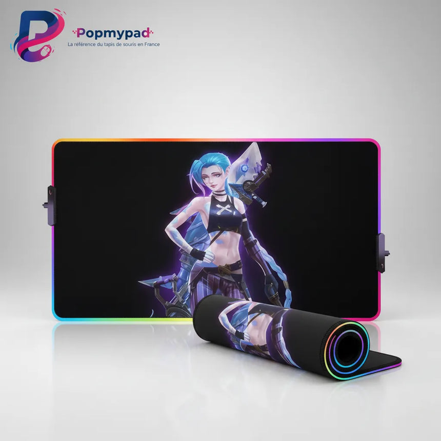 Tapis de souris Gaming RGB - League of Legends : Jinx Edition XXL avec illustration haute définition de Jinx.
