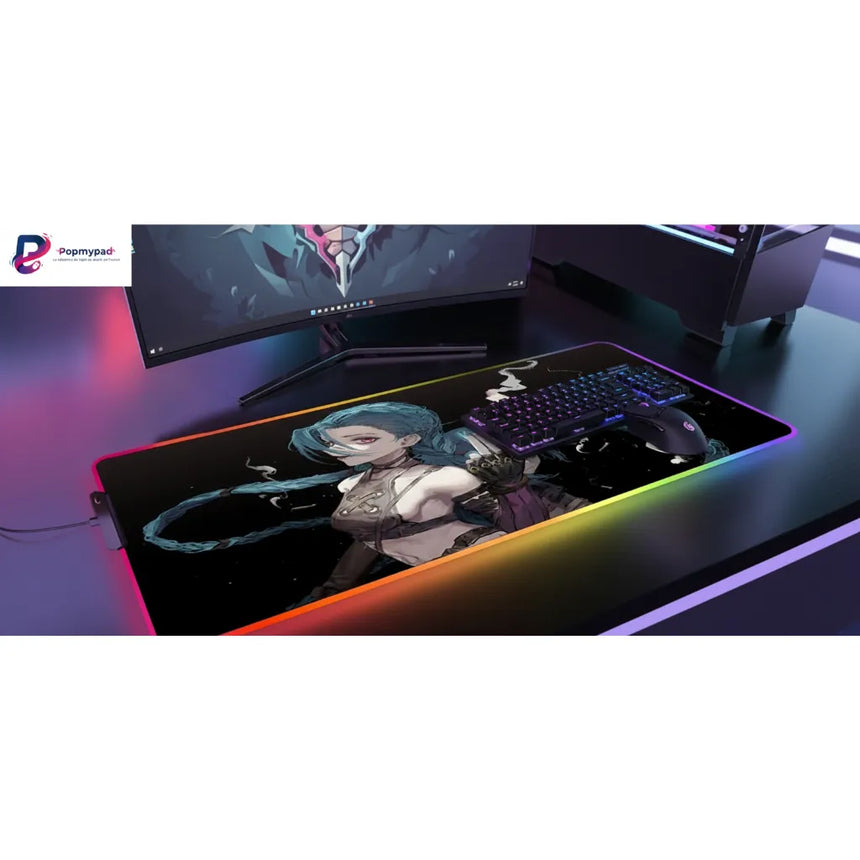 Tapis de souris Gaming RGB - League of Legends Jinx (Édition Chaos) avec éclairage LED et design artistique.
