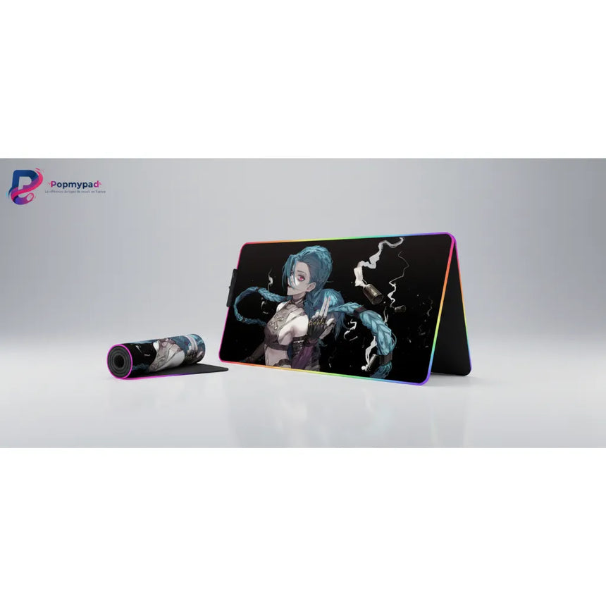 Tapis de souris Gaming RGB - League of Legends Jinx (Édition Chaos) avec design artistique percutant.