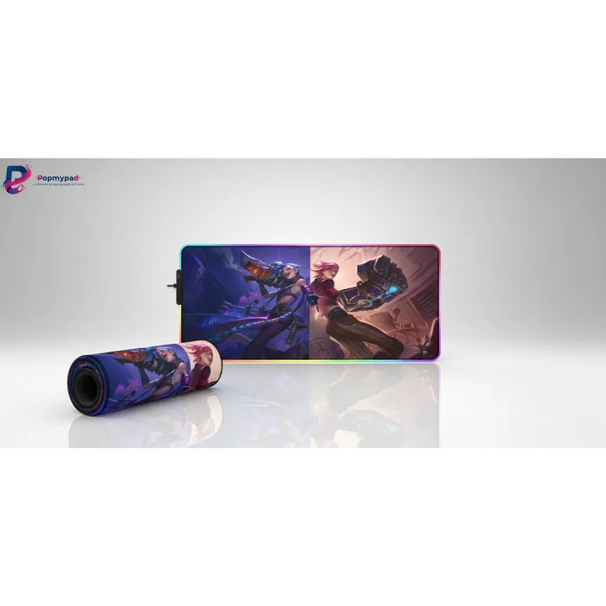 Tapis de souris Gaming RGB League of Legends - Jinx & Vi Arcane Edition avec éclairage LED dynamique.
