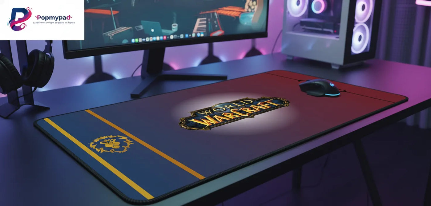 Tapis de souris Gaming World of Warcraft - Édition Alliance vs Horde - Précision E-sport sur un bureau de gaming.