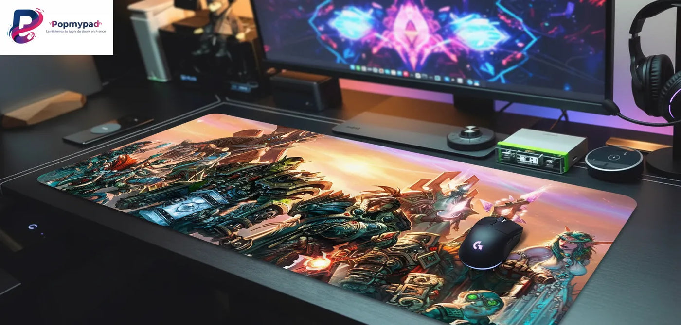 Tapis de souris Gaming World of Warcraft - Édition Légendes d'Azeroth XXL avec fresque des héros d'Azeroth