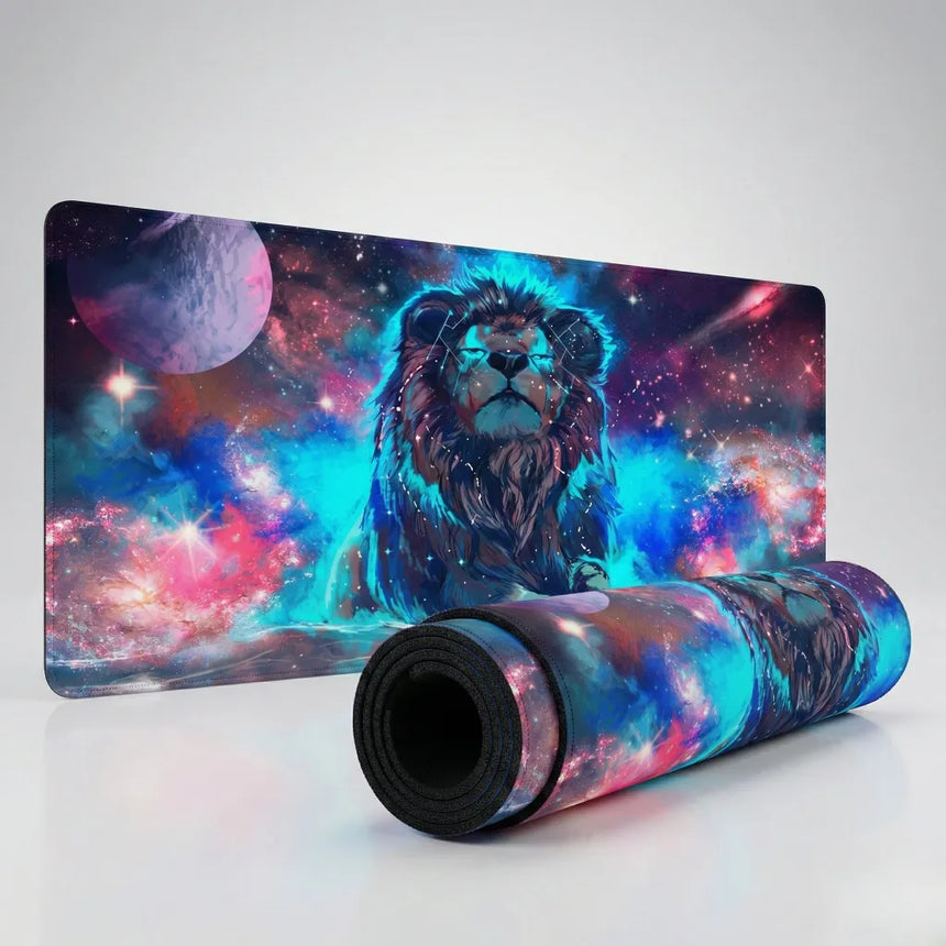 XL Gaming Mouse Pad - Cosmic Lion & Stellar Nebula