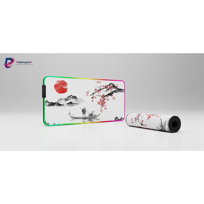 Japanese RGB Mouse Pad — Fisherman's Serenity & Sakura